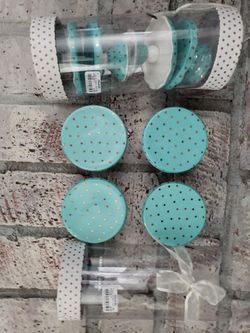 8 cupcake stands turquoise glass with gold dots
