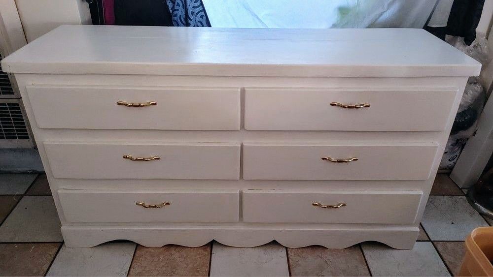 White Wooden Large 58 inch Dresser w/ Mirror