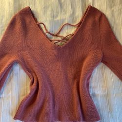 Pink Open Back Long Sleeve Crop Top 