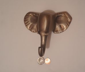 Vintage Brass Metal Elephant Coat Hook, Home Decor, Wall Decor, 6" Wide, This Can Be Shined up More Thumbnail