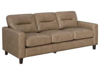 Scotland Brown Faux Leather Upholstered Track Arm Sofa