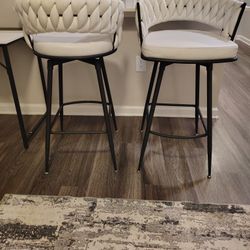 Bar Chair Linen Woven Bar Stool Set of 2,Black legs Barstools No Adjustable Kitchen Island Chairs