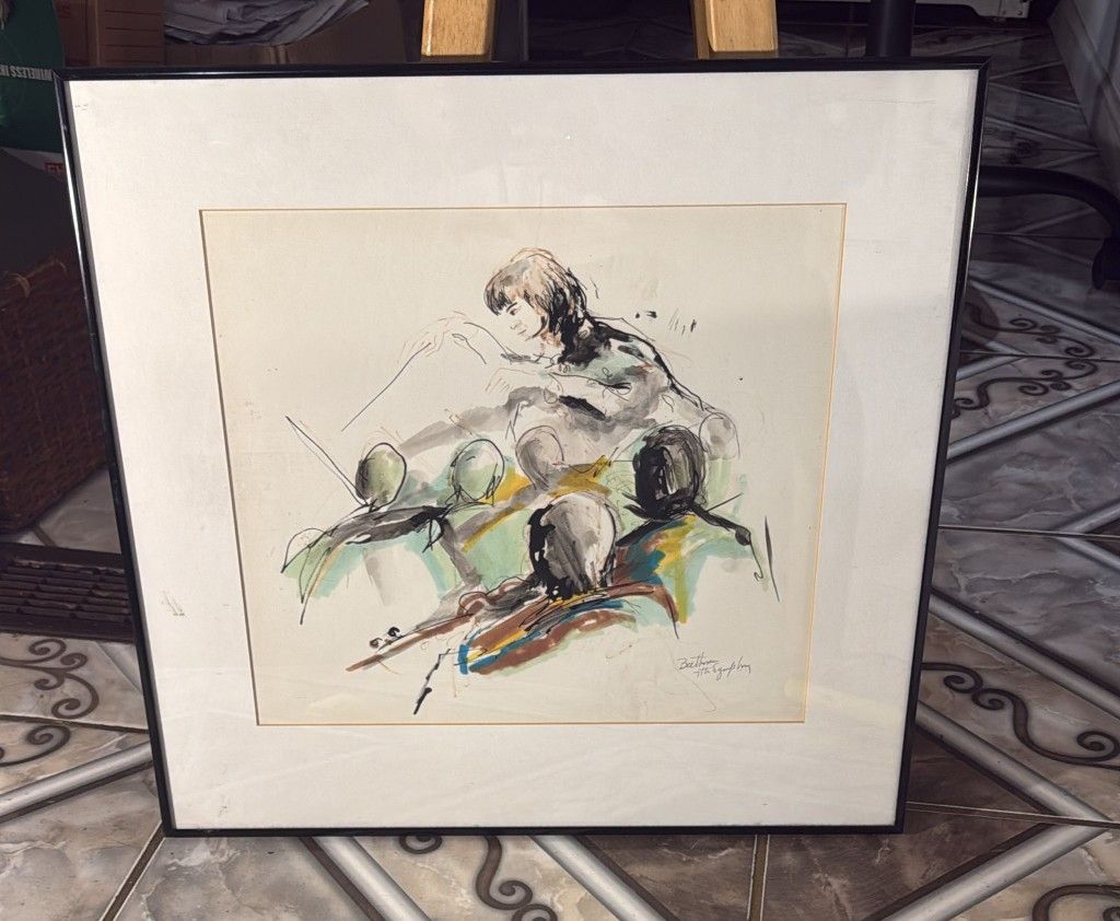 Original drawing of a chamber orchestra, impressionist style, 20x21 inches.