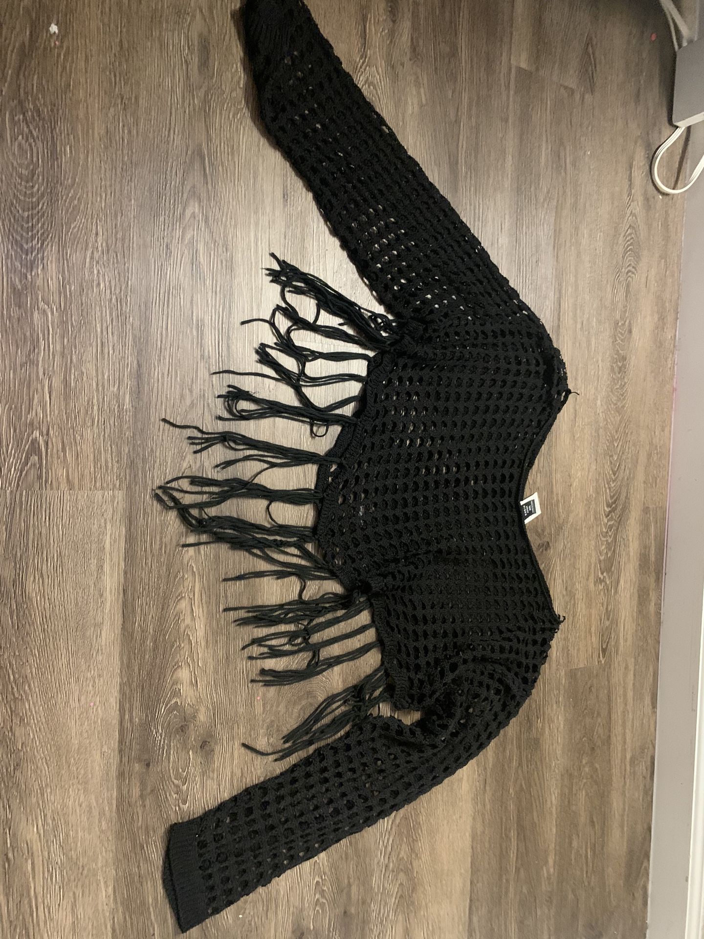 Womens Cropped Knitted Fishnet Overswim