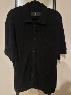 Darc sport wolves Black Knit Button-Up Short Sleeve Shirt size L