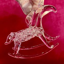 BLOWN GLASS ROCKING HORSE CHRISTMAS ORNAMENT -  3"L - Vintage - More RARE Items here