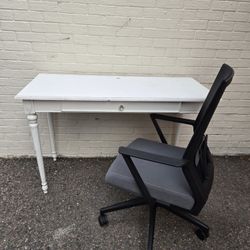 White Desk with Adjustable Height Office Chair Setup