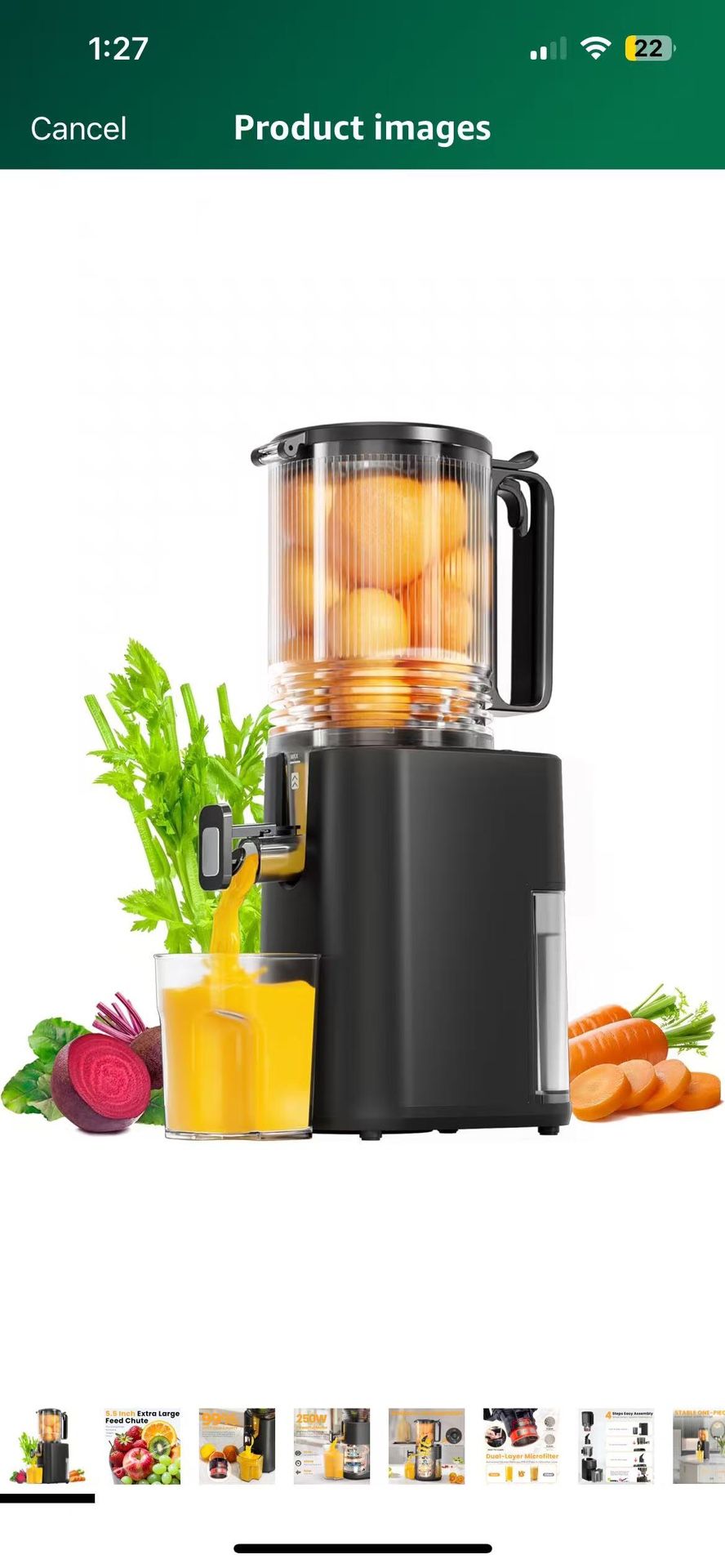 Cold Press Juicer, 5.5inch Wide Feed Chute Juicer Machine, Slow Masticating Juicer for Whole Vegetables & Fruits, Black