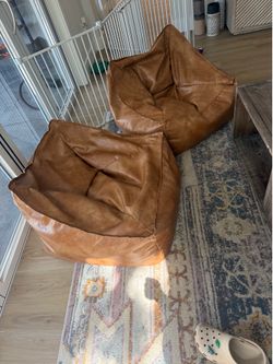 Pottery Barn Leather Bean Bag Chairs (2)