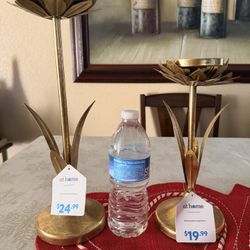 Candle Holders Gold Toned Floral 