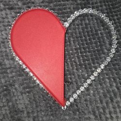 Valentine Red Clutch Hand Purse Heart Shaped Diamond Handle 