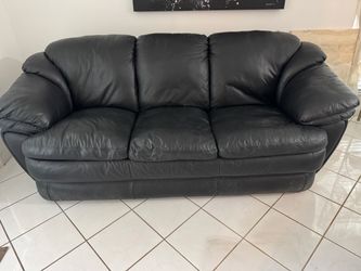 Vintage Black Genuine Leather 3 Seat Sofa Couch
