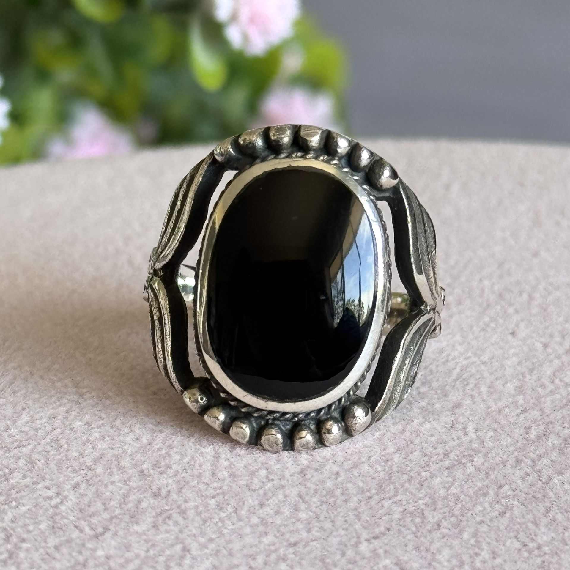 Black Onyx 925 Sterling Silver Ring Size 8
