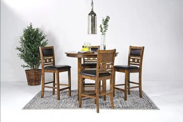 Gia Round Counter Height Dining Table & 4 Stools In Light Brown
