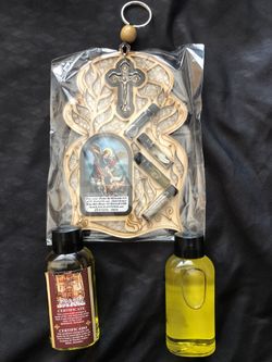 Holy oil from the holy land for sick people and beautiful San Miguel 3 pieces for 50$ handmade from Bethlehem
