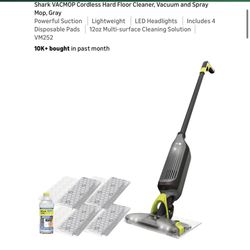 Shark VACMOP Cordless Hard Floor Cleaner, Vacuum and Spray Mop, Gray