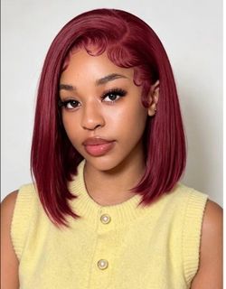 Burgundy Straight Human Hair Wig 13x6 HD Lace Front 150% Density 10" 99J