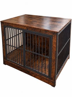 Rustic Wood and Metal Dog Crate Furniture
