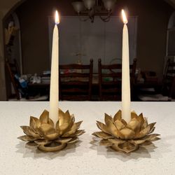Moody Vintage Gold Lotus Candle Holders – Pair – Hollywood Regency Glam