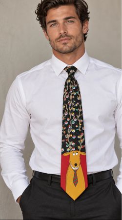 Silk Christmas Tie Necktie Reindeer Ornaments Festive Holiday Yule Holiday Light