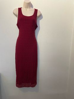 Burgundy Eyelet Midi Bodycon Dress size Large. (X)