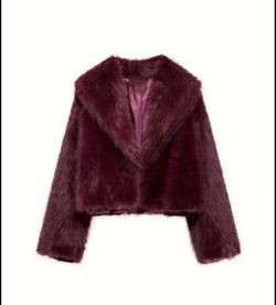 Burgundy Faux Fur Cropped Jacket