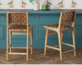 Woven Leather Counter Stools Set of 3