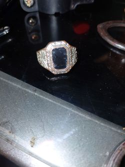 Gold-Tone Ring with Black Stone