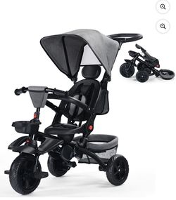 7 in 1 Toddler Trike, Toddler Ride-on Bicycles, Folding Kids Tricycle Bike, Gray brand new in box $69 S61
