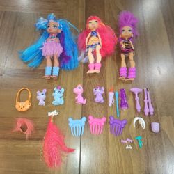 Cave Club Dolls Set Of 3 Animals Tella Emberly  Roaralai Prehistoric Mattel 