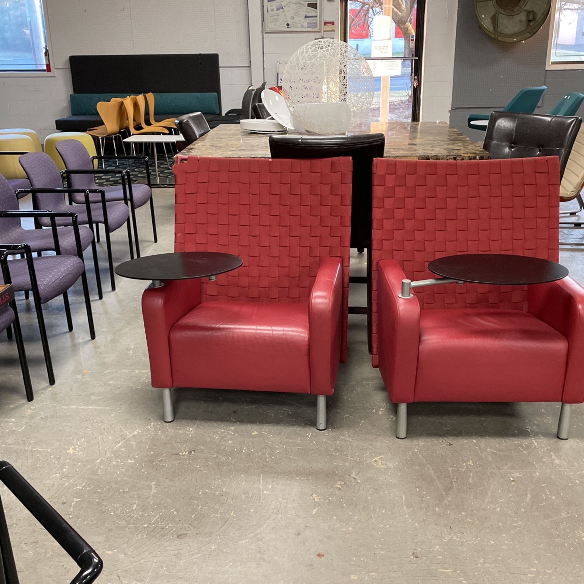 Pair Of Leather Armchairs With Adjustable Tv Tray