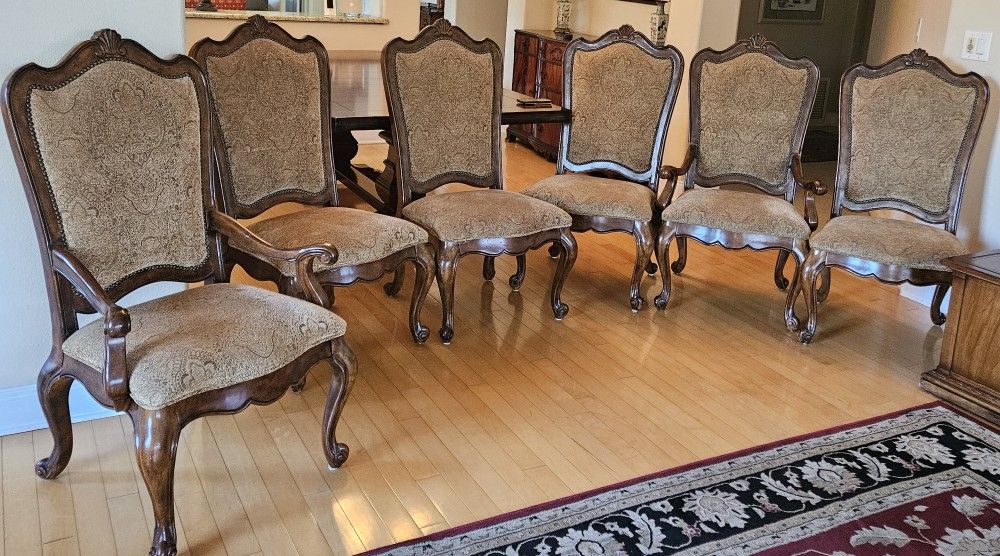6 Wood & Fabric Very Comfortable Dinning Room Chairs