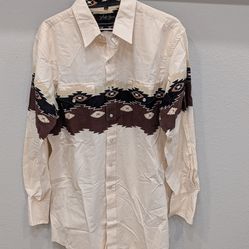 White Horse Shirt Mens L Western Pearl Snap Long Sleeve Southwestern Aztec 100% Cotton vintage