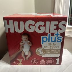NEW Huggies Plus little Snugglers Diapers + Skincare Protection 192 Size 1 up To 14