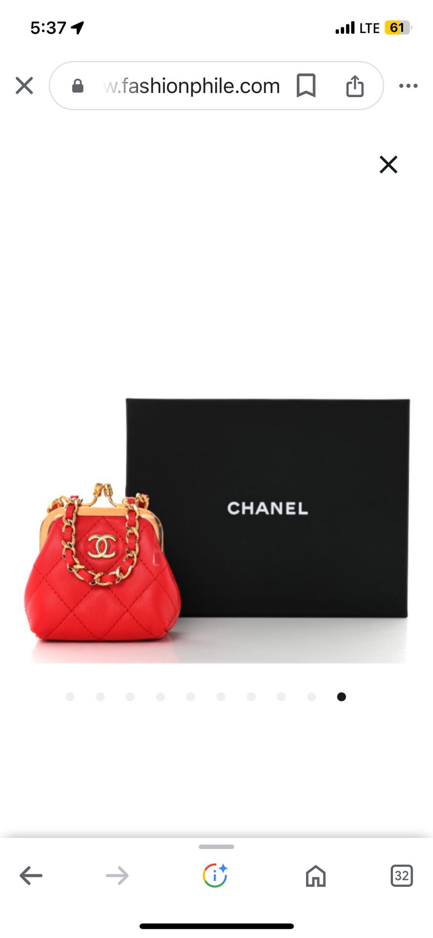 AUTHENTIC Chanel  Quilted Mini Kiss Lock Clutch crossbody With Chain Red