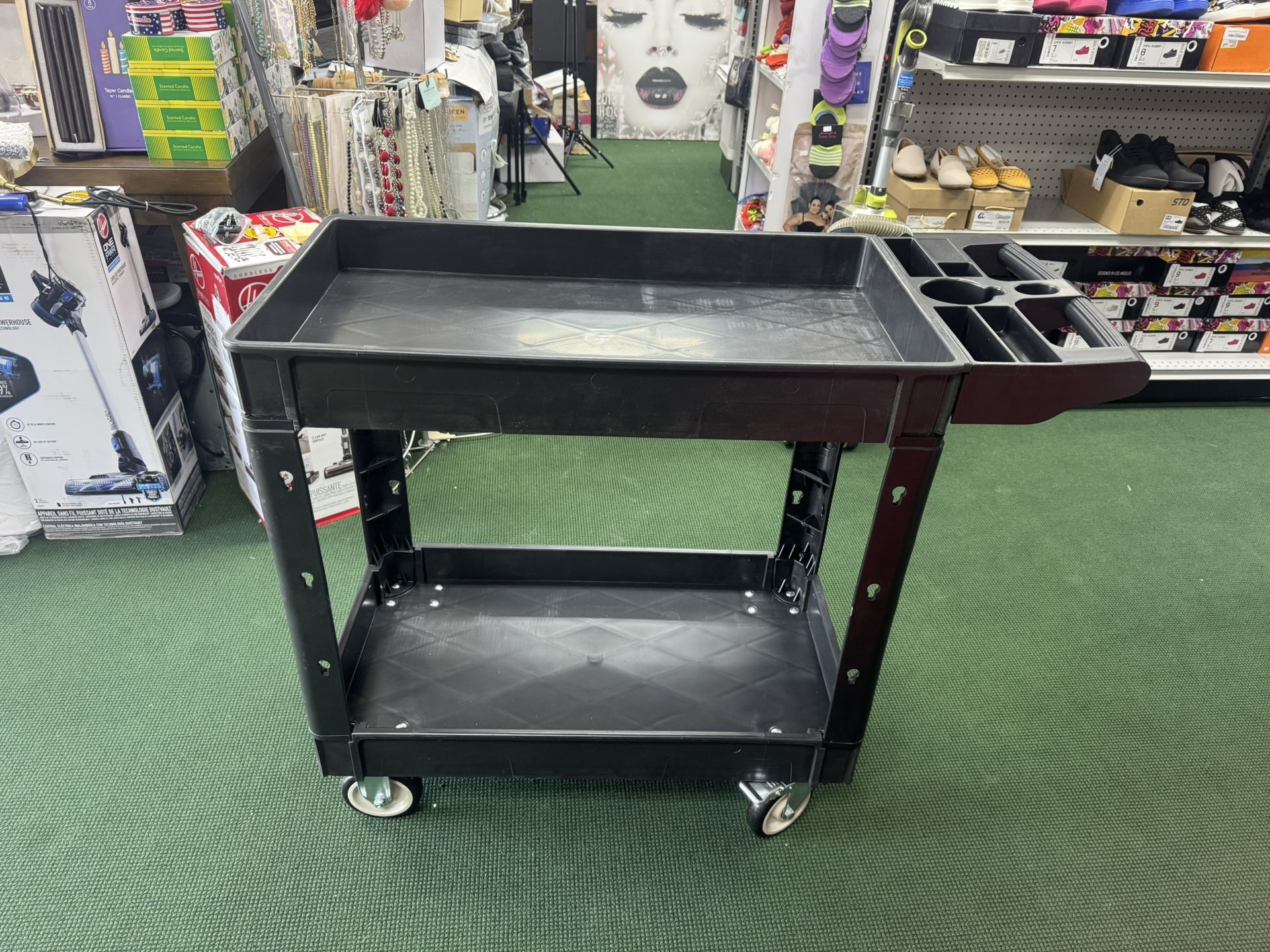 Rolling Utility Cart on Wheels, 2 Tier 550LBS Heavy Duty Cart with Wheels, Service Cart with Ergonomic Storage Handle and Deep Shelfs, Great for Garag