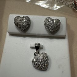 New 925 Silver Lab Grown Diamond Heart Set 