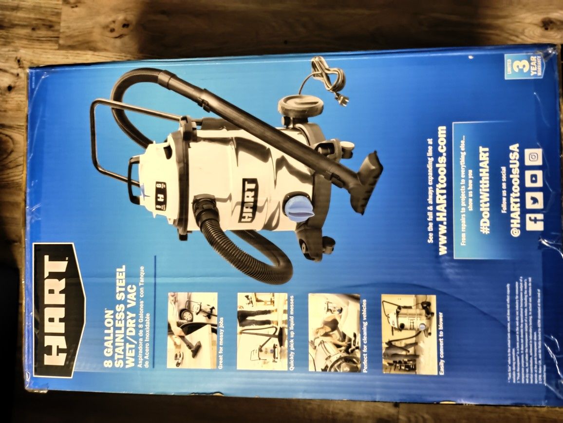 HART 8 Gallon 6 Peak HP Stainless Steel Wet/Dry Vacuum