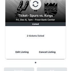 San Antonio Spurs Vs Sacramento Kings 12/6 Aisle Seats 2 Tickets Center View