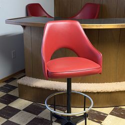 4 red leather mid century modern bar stools