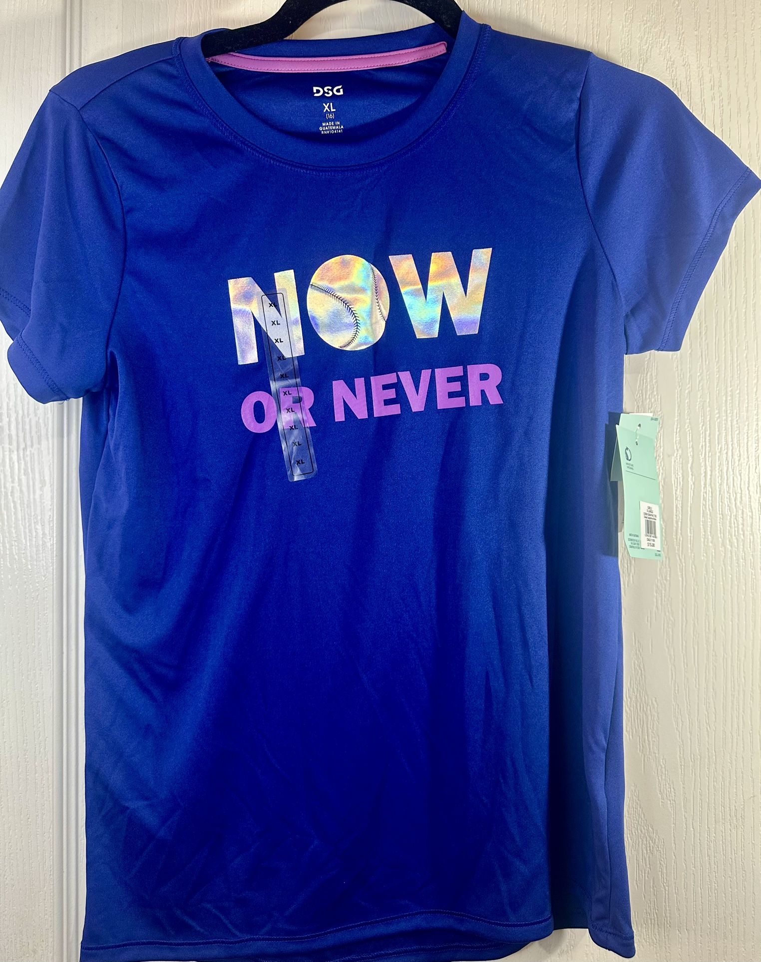 DSG Girls' XL Blue Graphic Performance T-Shirt Softball/Baseball NWT