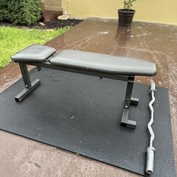 Flat Bench, French Curl Bar And Mat
