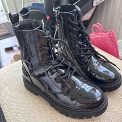 Black Patent Leather Lace-Up Combat Boots