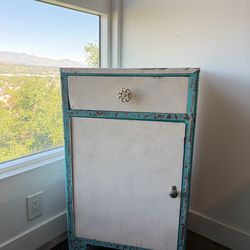 Vintage turquoise and white metal cabinet