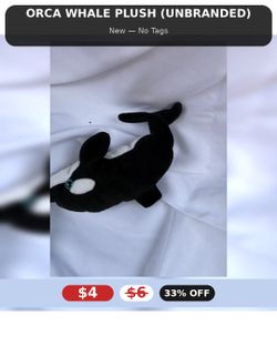 Orca Whale Plush Toy — Black & White Killer Whale, New