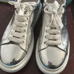 Alexander McQueen Oversized Sneakers in the 'Magic Mirror - Silver' colorway.