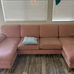💗 Pink Sectional Couch w/ Dual Chaise Lounges – Super Comfy! 💗