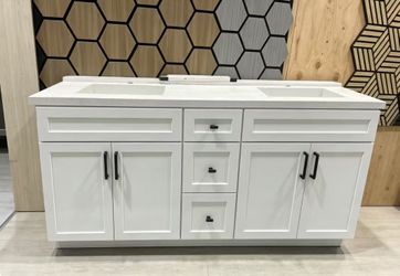 60 inch White Vanity cabinet double sink