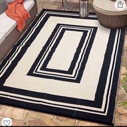 Outdoor Rug 5x7 Patio Rugs Waterproof Plastic Straw Outdoor Rugs Outdoor 5x7 Black and Tan Rugs for Outside Your RV ,Outside Rugs,Deck Woven Rug,Pool 