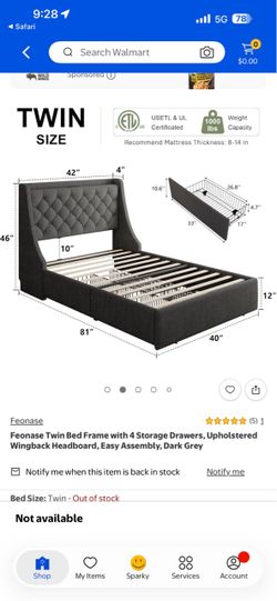 Twin  Light Gray Upholstered Bed Frame with Storage